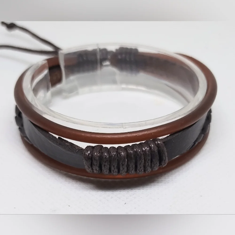 Men's Bracelet Leather Braided Layered Brown‎ New f36
